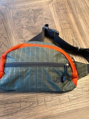 The North Face Clyffe Bum Waist/Fanny Bag in Green Plaid with Orange Stripe 11”